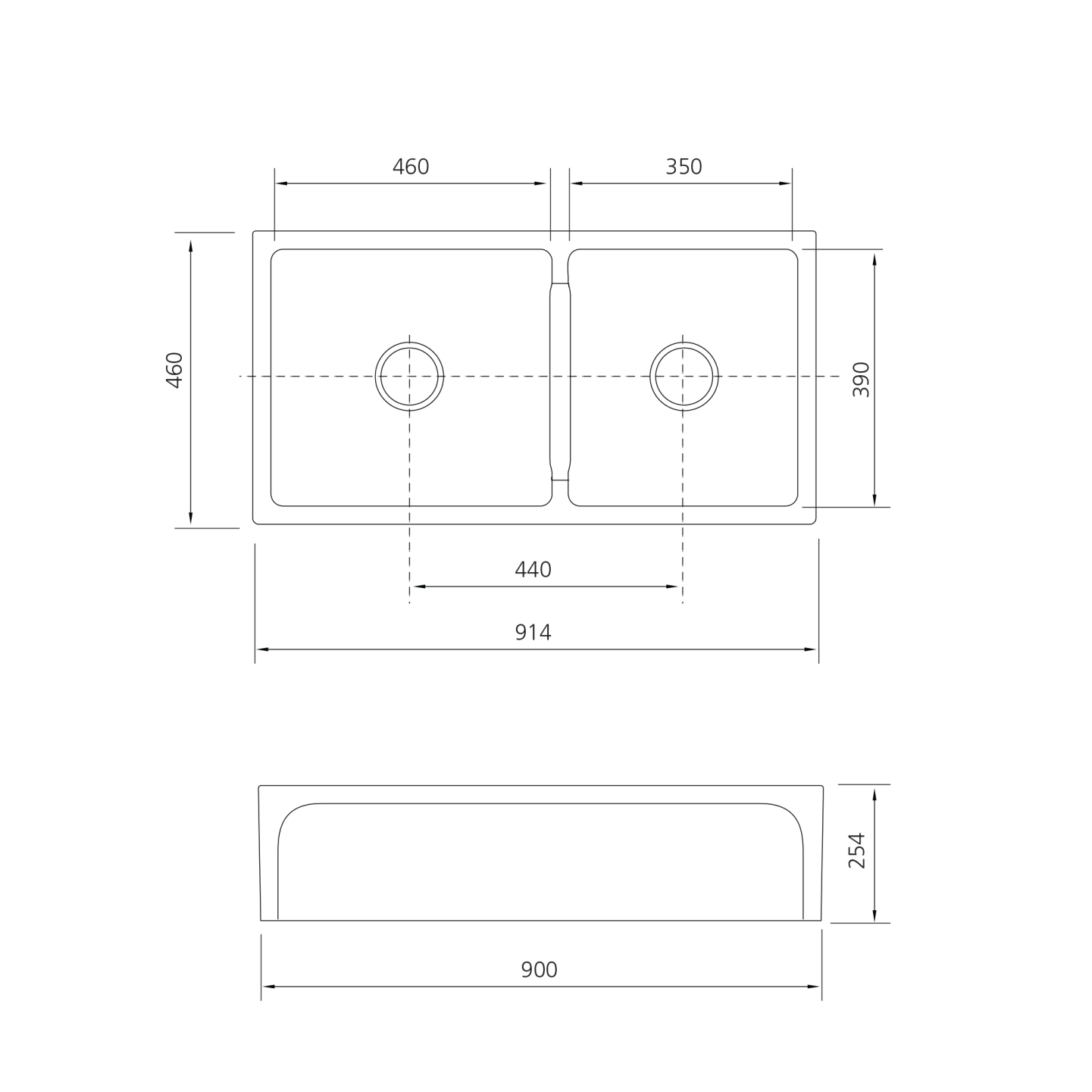 NOTE: Each sink may vary +/- 2% in size from stated
dimensions.
