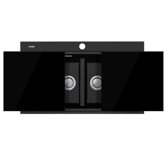 Santorini Black Double Bowl Topmount Sink With Glass Top